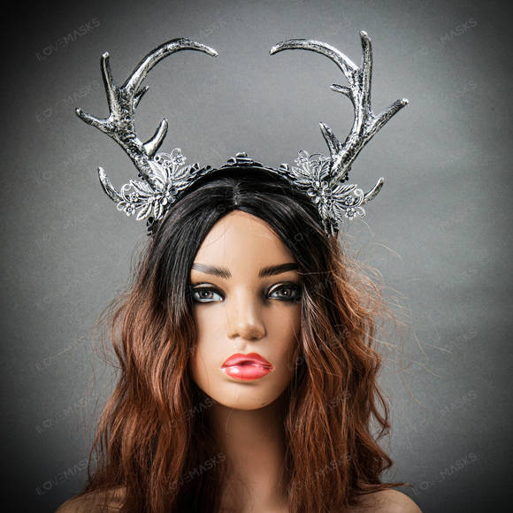 Antelope Devil Animal Deer Horn Headband - Silver - Picture 2 of 10